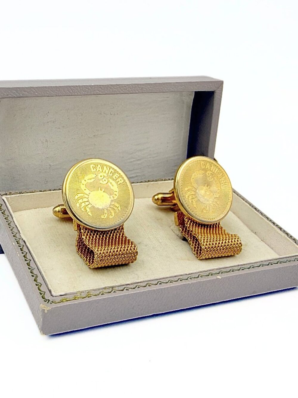 Dante MCM Gold Plated Cancer Zodiac Motif Mesh Cufflinks